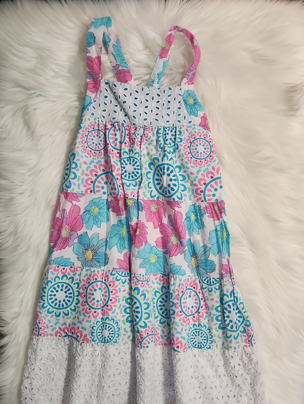 Pink, Blue & White Floral Sundress - Girls Size 8 - Brand: Penelope Mack